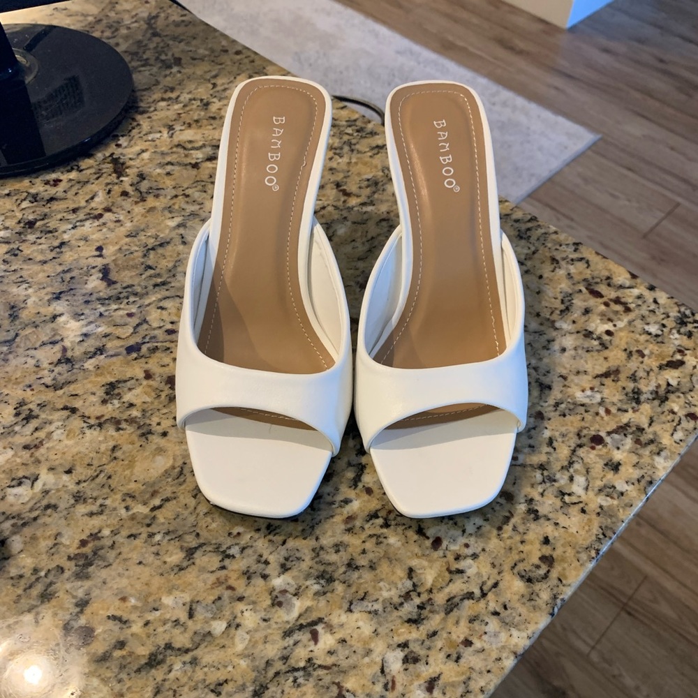 White square toe heels